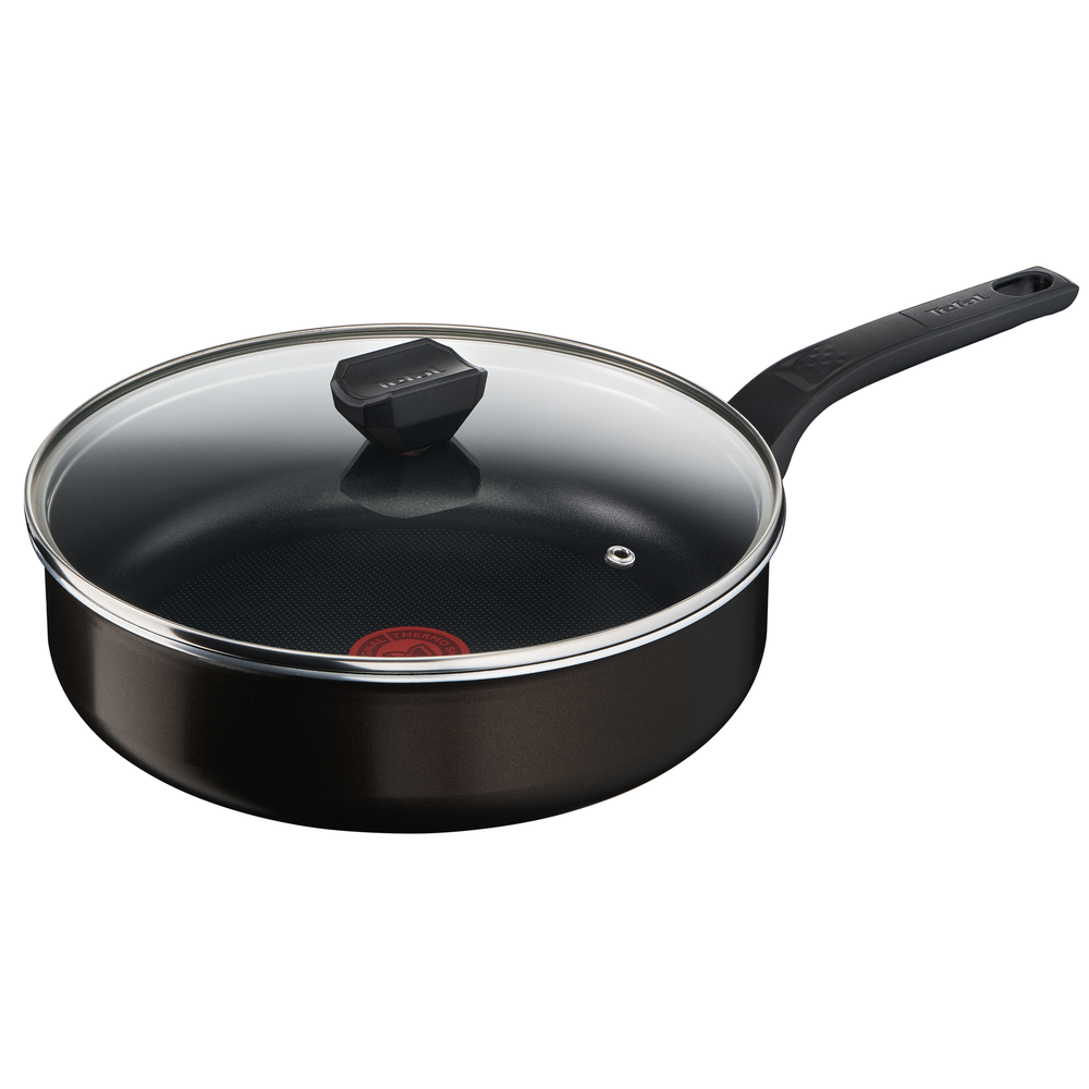 Cratiță cu capac Simply Clean B5673253, înveliș antiaderent 100% sigur, Thermo-Signal™, bază Diffusion+, 3.5 L, 24 cm, aluminiu, negru