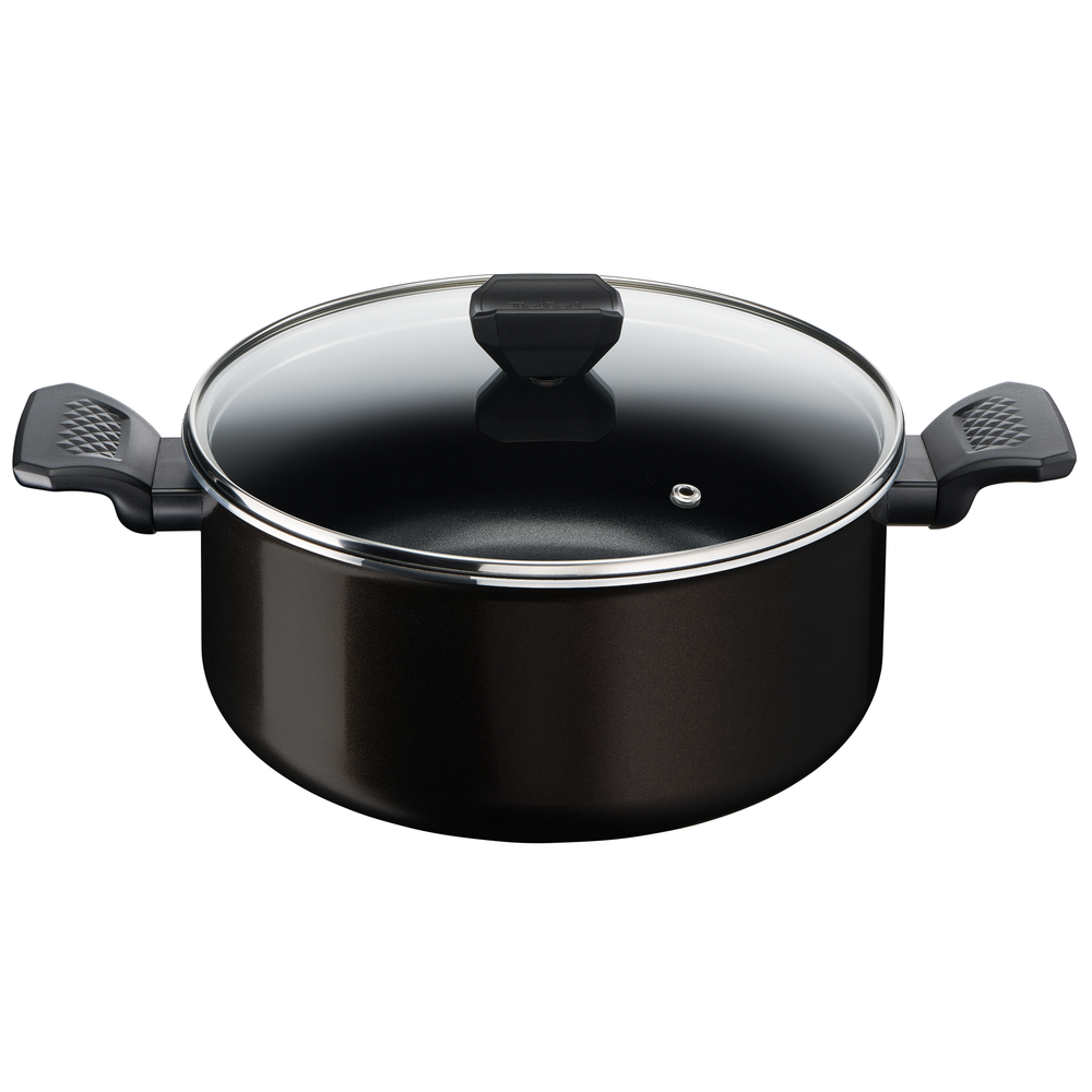 Oală cu capac Simply Clean B5674653, înveliș antiaderent 100% sigur, Thermo-Signal™, bază Diffusion+, 4.5 L, 24 cm, aluminiu, negru