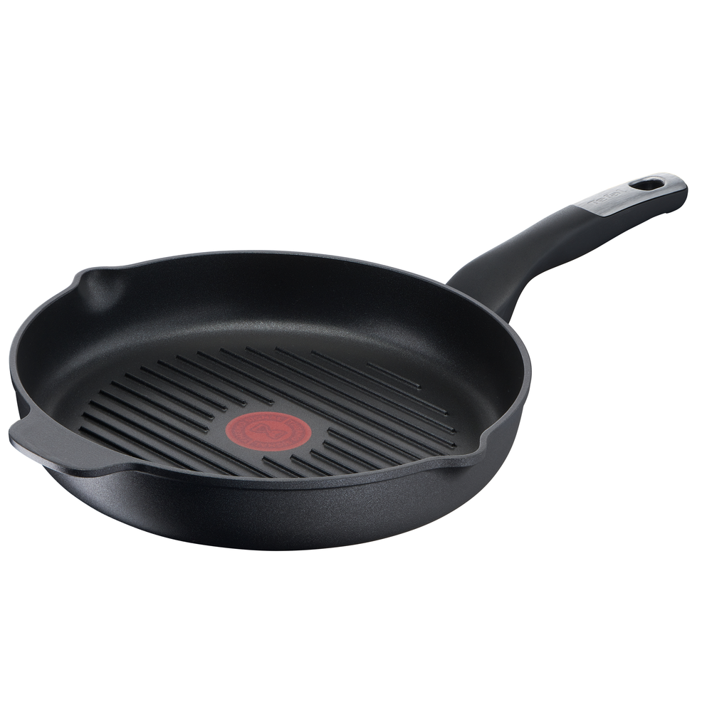 Tigaie grill Unlimited E2294074, înveliș antiaderent 100% sigur, Titanium Anti-Scratch, Thermo-Signal™, bază Thermo-Fusion™, 26 cm, aluminiu, negru