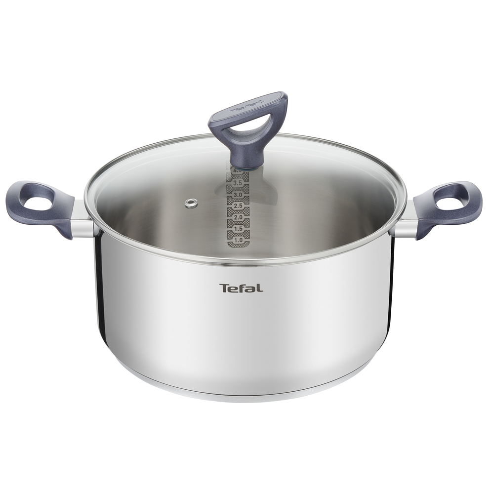 Oală Daily Cook G7124645, gradații, capac sticlă, 24 cm, inox, argintiu