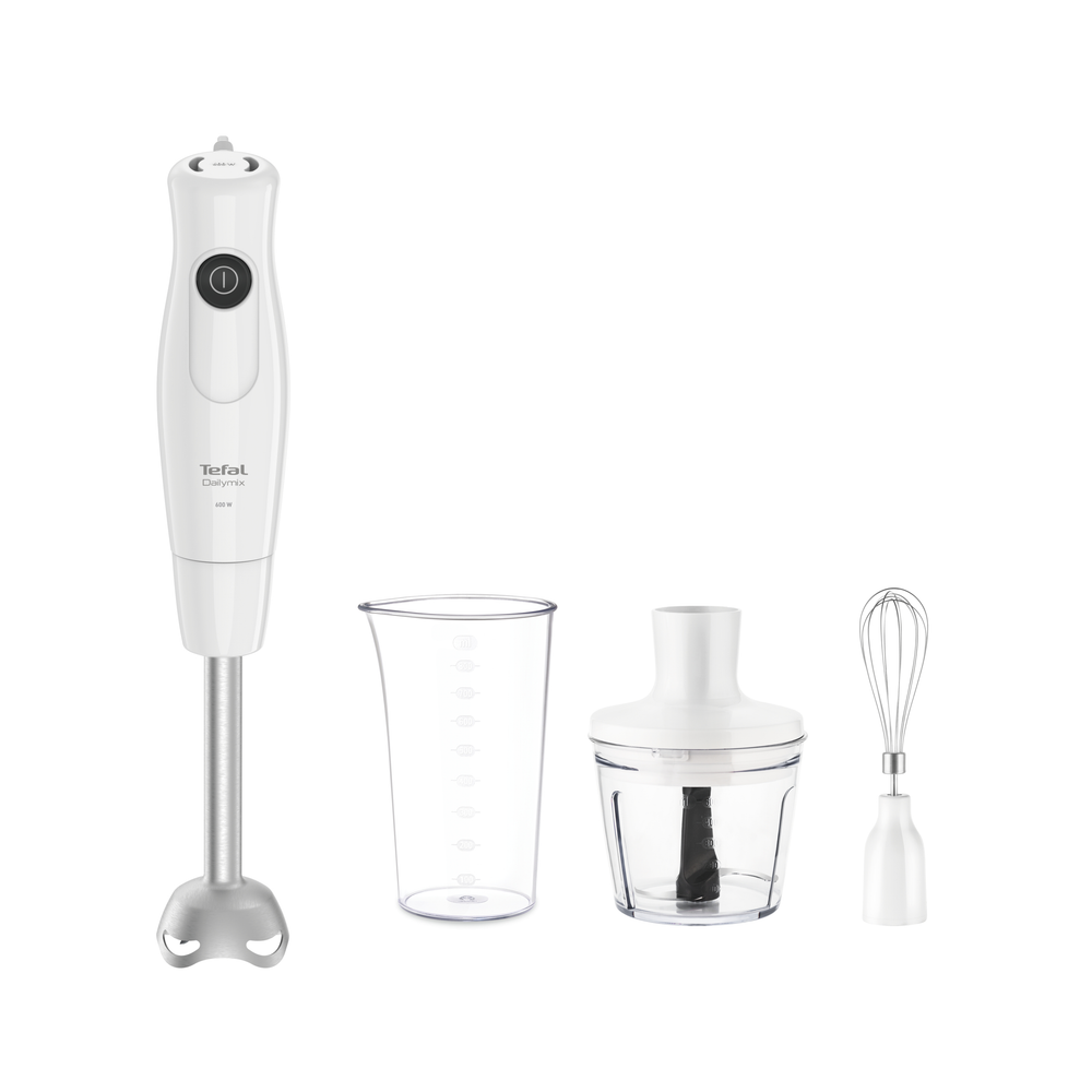 Blender vertical DailyMix HB533138, 600 W, o treaptă de viteză, tocător 0.5 L, tel, protecție antistropire, mâner ergonomic, recipient 0.8 L, alb