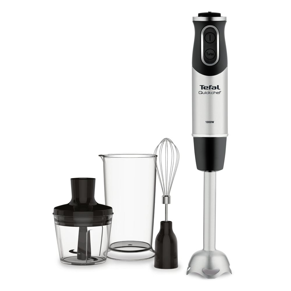 Mixer vertical Quickchef 3 în 1 HB656838, 1000 W, tehnologie Powelix, 20 trepte de viteză, funcție Turbo, tocător 0.5 L, tel, protecție antistropire, mâner antialunecare, recipient 0.8 L, negru-argintiu