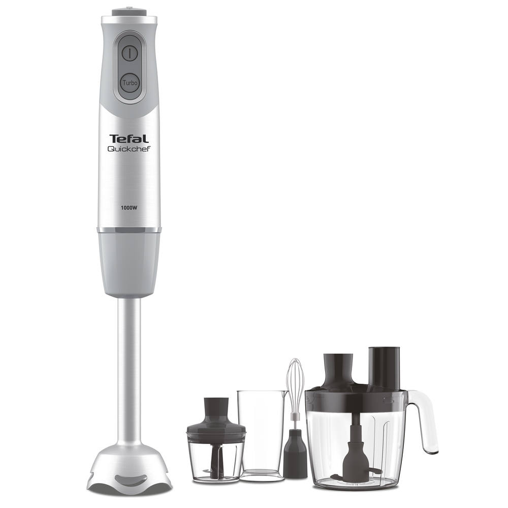 Mixer vertical QuickChef Quartzite 8 în 1 HB65LD38, 1000 W, tehnologie Powelix, 20 trepte de viteză, funcție Turbo, tocător 0.5 L, tel, protecție antistropire, mâner antialunecare, recipient 0.8 L, gri