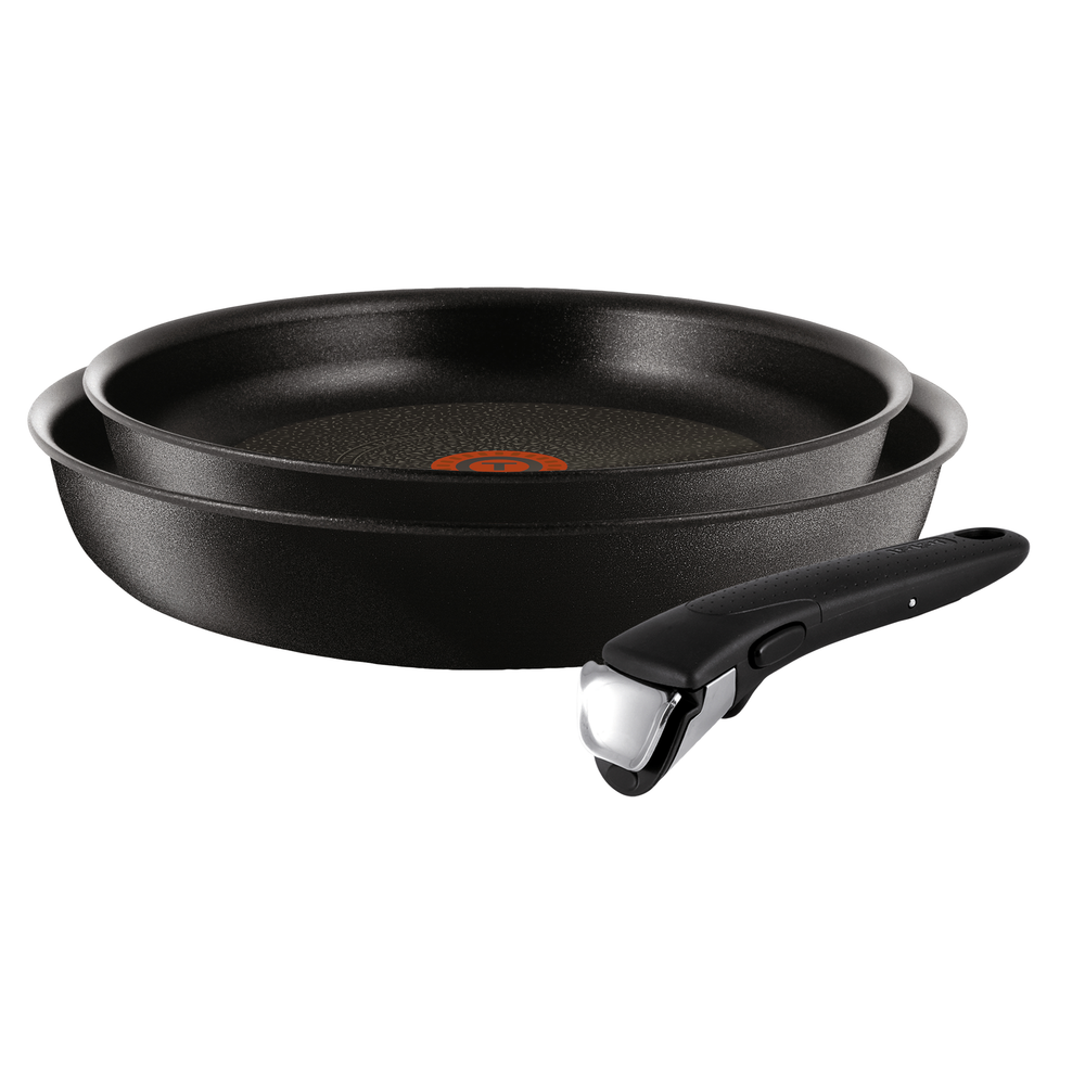 Set de 3 piese Ingenio Expertise L6509205, înveliș antiaderent 100% sigur, Titanium Excellence, mâner detașabil, aluminiu, negru
