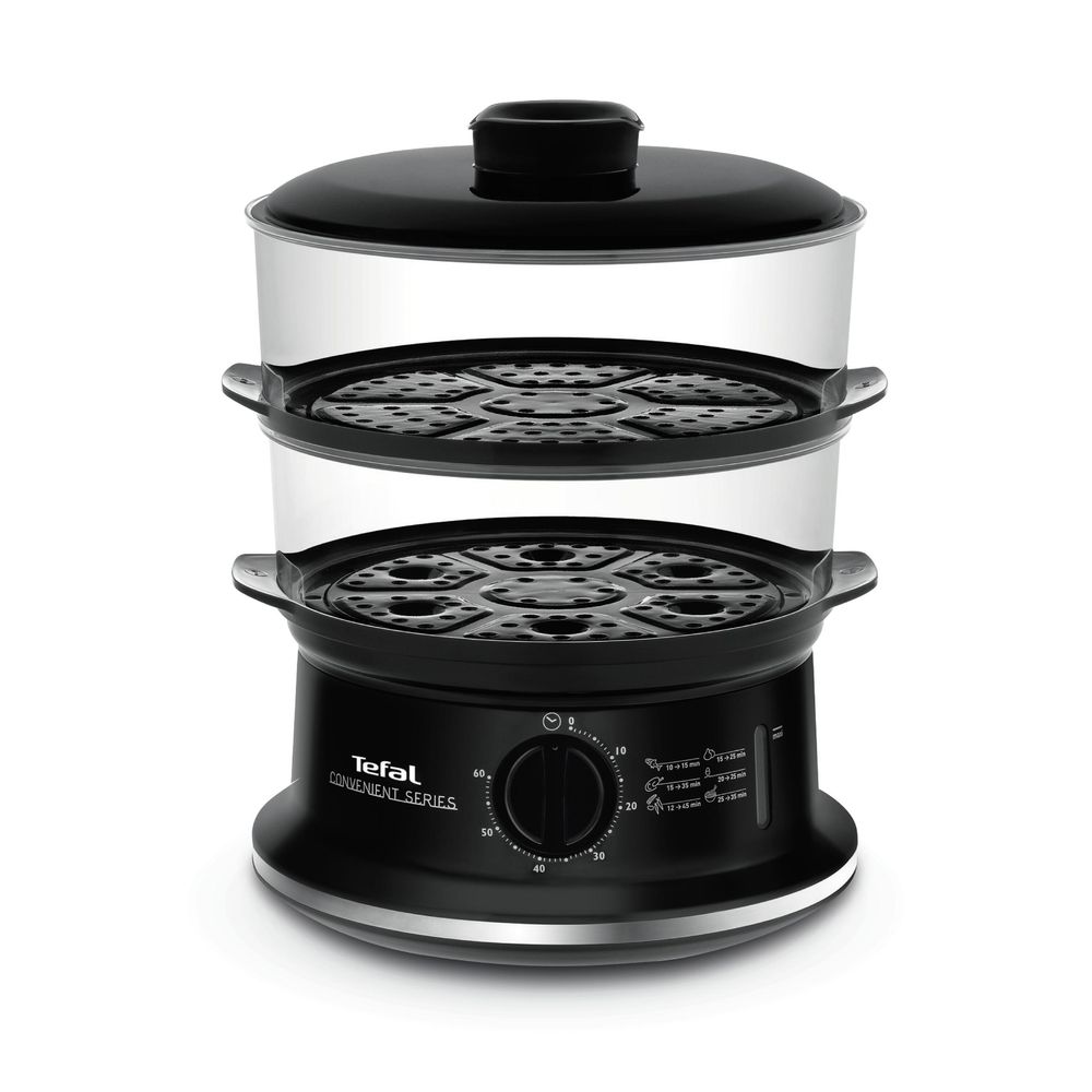 Aparat de gătit cu aburi Convenient Series VC140131, 2 vase, cronometru mecanic, 2 accesorii, 6 L, plastic, negru
