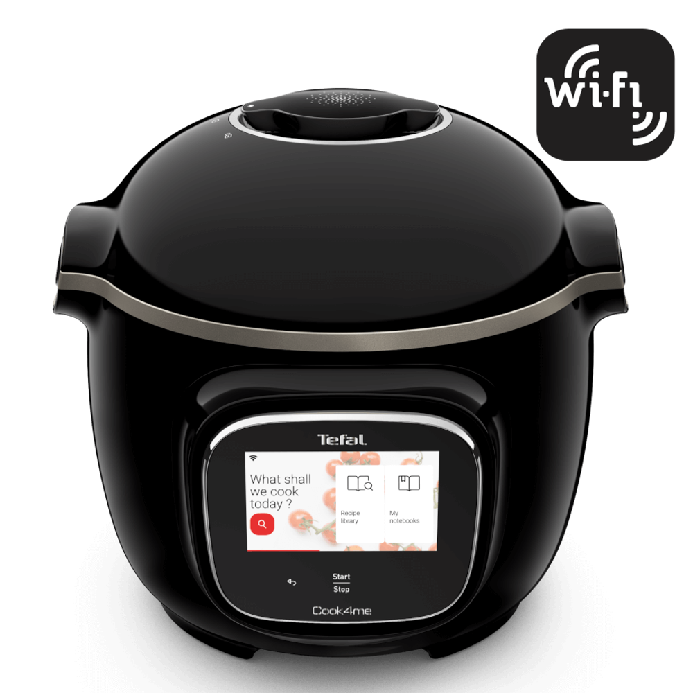 Multicooker inteligent cu gătire sub presiune Cook4me Touch cu conexiune WiFi, Tefal CY912831, aplicație dedicată, 13 programe de gătire, ecran tactil, până la 6 persoane, negru