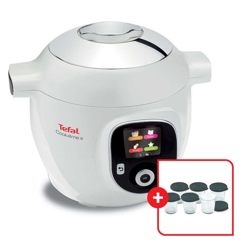 Pachet aparat de gătit multifuncțional Cook4Me+ și set de 6 recipiente de sticlă