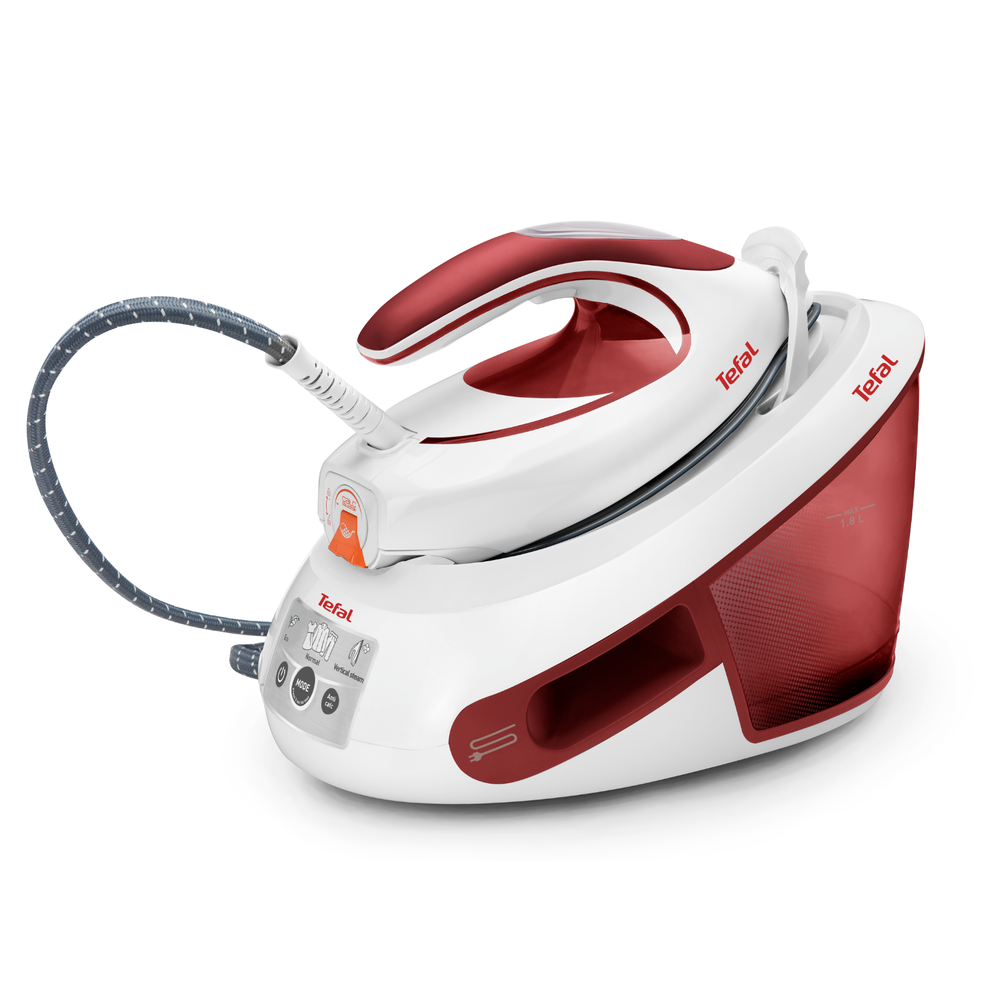 Stație de călcat Express Anti-Calc SV8030E0, 2800 W, 6.2 bari, jet de abur 410 g/min, talpă Durilium, colector anti-calcar, rezervor 1.8 L, roșu