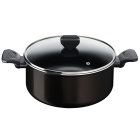 Oală cu capac Simply Clean B5674653, înveliș antiaderent 100% sigur, Thermo-Signal™, bază Diffusion+, 4.5 L, 24 cm, aluminiu, negru