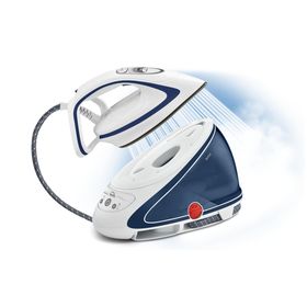 Stație de călcat cu boiler de înaltă presiune Pro Express Ultimate Care GV9570E0, 2600 W, 7.8 bari, jet de abur 550 g/min, talpă Durilium Airglide Autoclean, colector anti-calcar, rezervor 1.9 L, alb / albastru