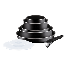 Set 8 piese Ingenio Essential L2009902, înveliș antiaderent 100% sigur, PowerGlide, mâner detașabil, aluminiu, negru