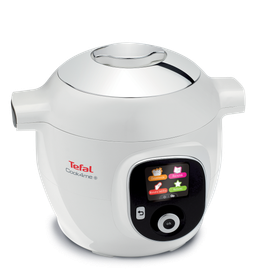 Multicooker inteligent cu gătire sub presiune Cook4Me+ CY851130, 1600 W, 6 moduri de gătit, 4 meniuri, funcție de menținere la cald, 150 de rețete pre-instalate, 6 L, inox, alb