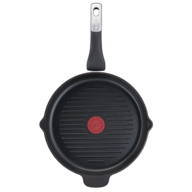 Tigaie grill Unlimited E2294074, înveliș antiaderent 100% sigur, Titanium Anti-Scratch, Thermo-Signal™, bază Thermo-Fusion™, 26 cm, aluminiu, negru