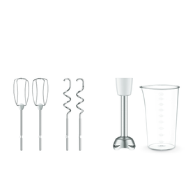 Mixer de mână Prep'Mix HT462138, 500 W, 5 trepte de viteză, funcție Turbo, 2 teluri, 2 cârlige, picior pasator, pahar gradat, alb