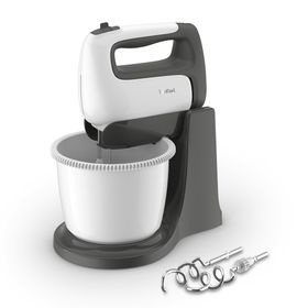 Mixer de mână Prep'Mix HT464138, 500 W, 5 trepte de viteză, funcție Turbo, bol rotativ 2.5 L, 2 teluri, 2 cârlige, alb