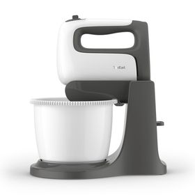 Mixer de mână Prep'Mix HT464138, 500 W, 5 trepte de viteză, funcție Turbo, bol rotativ 2.5 L, 2 teluri, 2 cârlige, alb