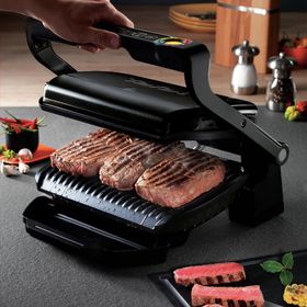 Grătar electric OptiGrill+ GC712834, 6 programe, senzor automat, mod manual 4 nivele, plăci antiaderente din aluminiu turnat, tavă colectare lichide, negru