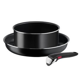 Set de 3 piese Ingenio Easy Cook & Clean L1539243, înveliș antiaderent 100% sigur, Thermo-Signal™, bază Diffusion+, mâner detașabil, aluminiu, negru