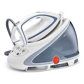Stație de călcat cu boiler de înaltă presiune Pro Express Ultimate Care GV9565E0, 2600 W, 7.7 bari, jet de abur 580 g/min, talpă Durilium Airglide Autoclean, colector anti-calcar, rezervor 1.9 L, alb / albastru