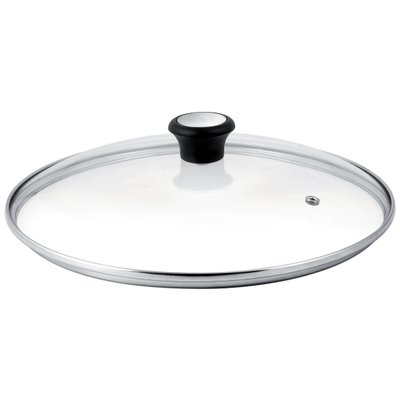 Capac Exception 28097612, orificiu pentru abur, mâner ergonomic, margine de inox, 26 cm, sticlă
