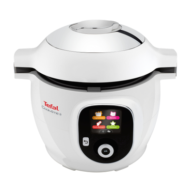 Multicooker inteligent cu gătire sub presiune Cook4Me+ CY851130, 1600 W, 6 moduri de gătit, 4 meniuri, funcție de menținere la cald, 150 de rețete pre-instalate, 6 L, inox, alb