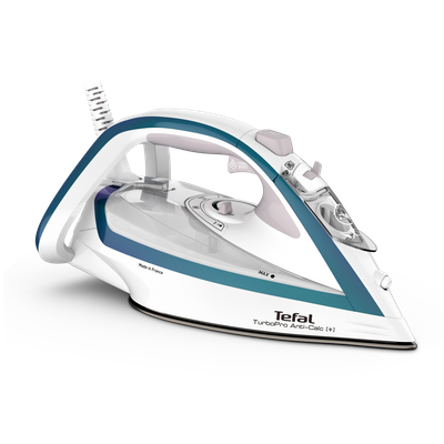 Fier de călcat cu abur Turbo Pro Anti-Calc FV5689E0, 2800 W, jet de abur 240 g/min, talpă Durilium Airglide Autoclean, mod eco, colector anti-calcar, rezervor 0.30 L, alb / albastru