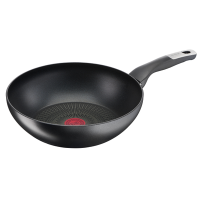 Tigaie Wok Unlimited G2551972, înveliș antiaderent 100% sigur, Titanium Anti-Scratch, Thermo-Signal™, bază Thermo-Fusion™, 28 cm, aluminiu, negru