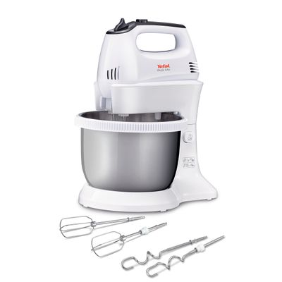 Mixer Quick Mix HT312138, 300 W, 5 trepte de viteză, funcție Turbo, bol rotativ 3.5 L, 2 teluri, 2 cârlige, alb