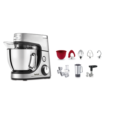 Robot de bucătărie MasterChef Gourmet+ QB632D38, 1100 W, set pentru patiserie, 3 accesorii exclusive, bol inox 4.6 L, funcția Pulse, blender inox 1.5 L, mașină de tocat carne, feliator, argintiu