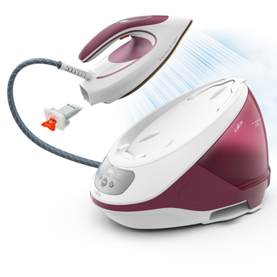 Stație de călcat Express Protect SV9201E0, 2800 W, 7.5 bari, jet de abur 530 g/min, talpă Durilium Airglide Autoclean, colector anti-calcar, rezervor 1.8 L, roșu