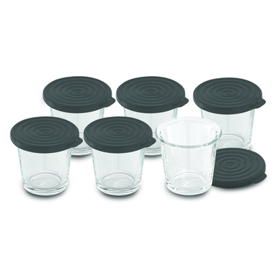 Set de 6 recipiente XA606011, compatibil cu Cook4Me+, capace silicon, sticlă, transparent