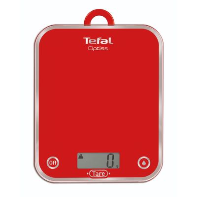 Cântar de bucătărie Optiss BC5003V2, funcție Tara, măsurare a lichidelor, design ultrasubțire, 5 KG, gradație la 1 g (ml), sticlă, roșu