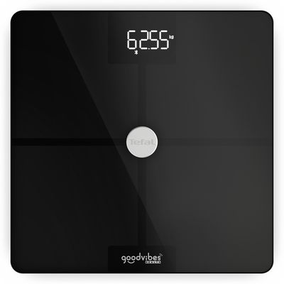 Cântar de baie inteligent Goodvibes Health BM9660S1, 14 funcții, 180 KG, gradații la 50 g, 32 x 32 cm, sticlă, negru