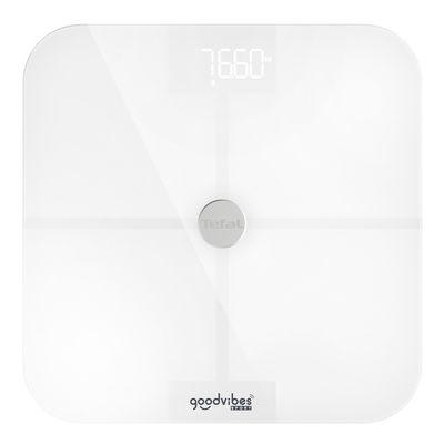 Cântar de baie inteligent Goodvibes Sport BM9640S1, 13 măsurători, 180 KG, gradații la 100 g, 31 x 31 cm, sticlă, alb