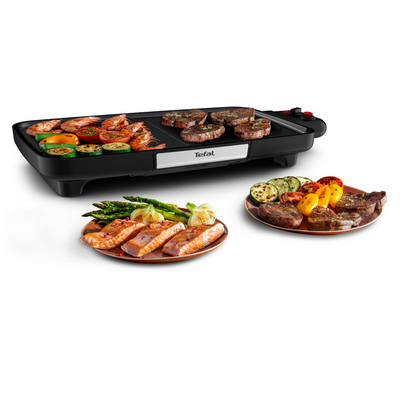 Grătar electric Plancha Booster CB641810, Power Boost, termostat 5 nivele, suprafaţă antiaderentă Resist+, Thermo-Spot®, negru