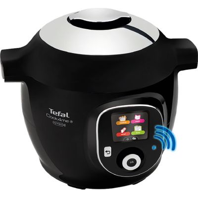 Multicooker inteligent cu gătire sub presiune Tefal Cook4Me+ Connect CY855830,  conexiune bluethooth, aplicație dedicată, 6 moduri de gătire, instrucțiuni pas cu pas, 150 de retete, 6L, vas cu &icirc;nveliș ceramic, negru