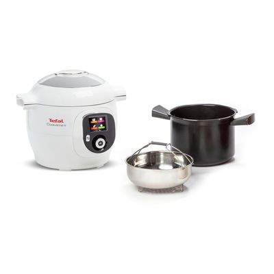 Multicooker inteligent cu gătire sub presiune Cook4Me+ CY851130, 1600 W, 6 moduri de gătit, 4 meniuri, funcție de menținere la cald, 150 de rețete pre-instalate, 6 L, inox, alb
