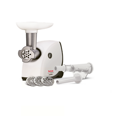 Mașină de tocat carne HV4 NE445138, 2000 W, 3 site inox, 2 accesorii roșii și cârnați, alb