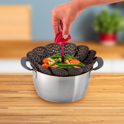 Coș pentru gătire la aburi Ingenio K2071614, calitate premium, design inovator, fără BPA sau ftalați,  plastic, negru / rosu