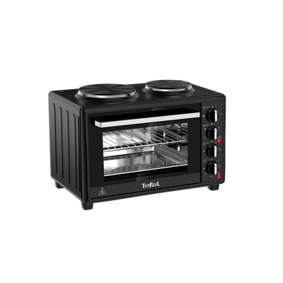 Cuptor electric Optimo OF463830, 1500 W, 2 plite, tehnologie convecție, 5 programe presetate, termostat 230&deg;C, temporizator 60 min, ușă strat dublu sticlă, &icirc;nveliş interior antiaderent, 3 accesorii, 32 L, negru