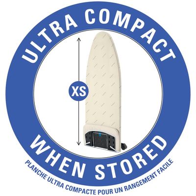 Masă de călcat Pro Compact IB9100E0, suprafață 137 x 45 cm, înălțime până la 93 cm, husă bumbac și spumă, 8 KG, inox, alb / bej