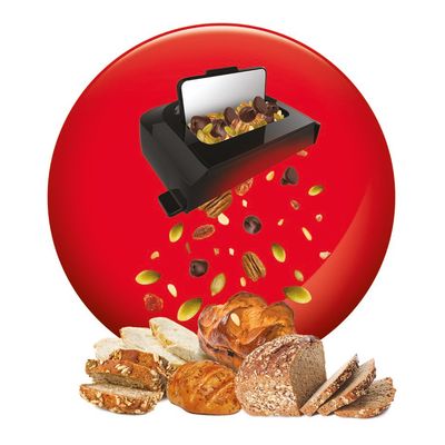 Mașină de pâine Pain et Tresors Maison PF251835, 700 W, 22 programe, pornire programabilă, păstrare la cald, tavă pătrată, cu înveliș antiaderent, dozator semințe, recipient lactate 1 L, 3 accesorii, carte de rețete, 1 KG, negru