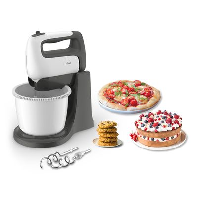 Mixer de mână Prep'Mix HT464138, 500 W, 5 trepte de viteză, funcție Turbo, bol rotativ 2.5 L, 2 teluri, 2 cârlige, alb