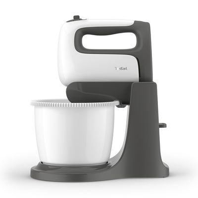 Mixer de mână Prep'Mix HT464138, 500 W, 5 trepte de viteză, funcție Turbo, bol rotativ 2.5 L, 2 teluri, 2 cârlige, alb