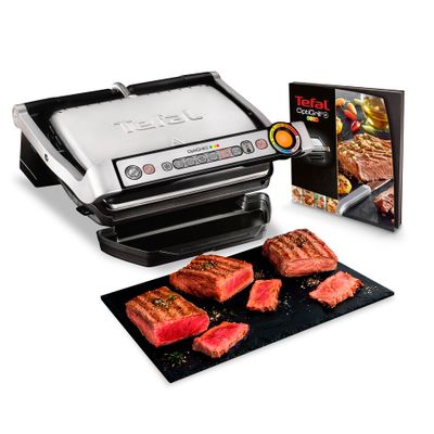 Grătar electric OptiGrill+ GC712D34, 6 programe, senzor automat, mod manual 4 nivele, plăci antiaderente din aluminiu turnat, tavă colectare lichide, argintiu