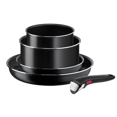 Set de 5 piese Ingenio Easy Cook & Clean L1539543, înveliș antiaderent 100% sigur, Thermo-Signal™, bază Diffusion+, mâner detașabil, aluminiu, negru