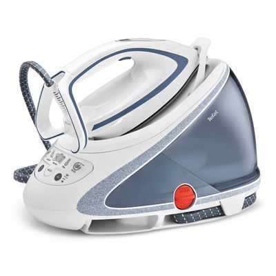 Stație de călcat cu boiler de înaltă presiune Pro Express Ultimate Care GV9565E0, 2600 W, 7.7 bari, jet de abur 580 g/min, talpă Durilium Airglide Autoclean, colector anti-calcar, rezervor 1.9 L, alb / albastru