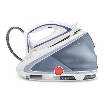 Stație de călcat cu boiler de înaltă presiune Pro Express Ultimate Care GV9565E0, 2600 W, 7.7 bari, jet de abur 580 g/min, talpă Durilium Airglide Autoclean, colector anti-calcar, rezervor 1.9 L, alb / albastru