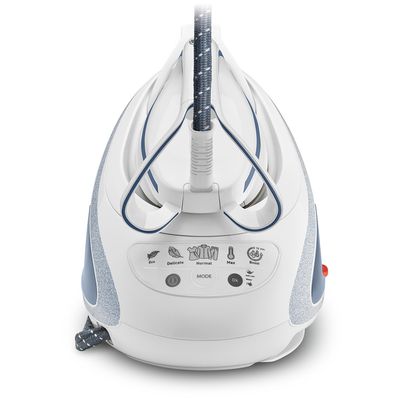 Stație de călcat cu boiler de înaltă presiune Pro Express Ultimate Care GV9565E0, 2600 W, 7.7 bari, jet de abur 580 g/min, talpă Durilium Airglide Autoclean, colector anti-calcar, rezervor 1.9 L, alb / albastru