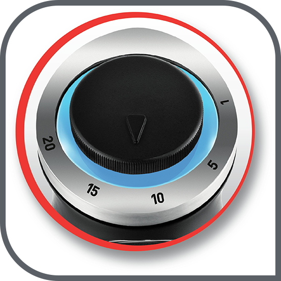 Viteză variabilă, ajustabilă intuitiv, cu fundal iluminat